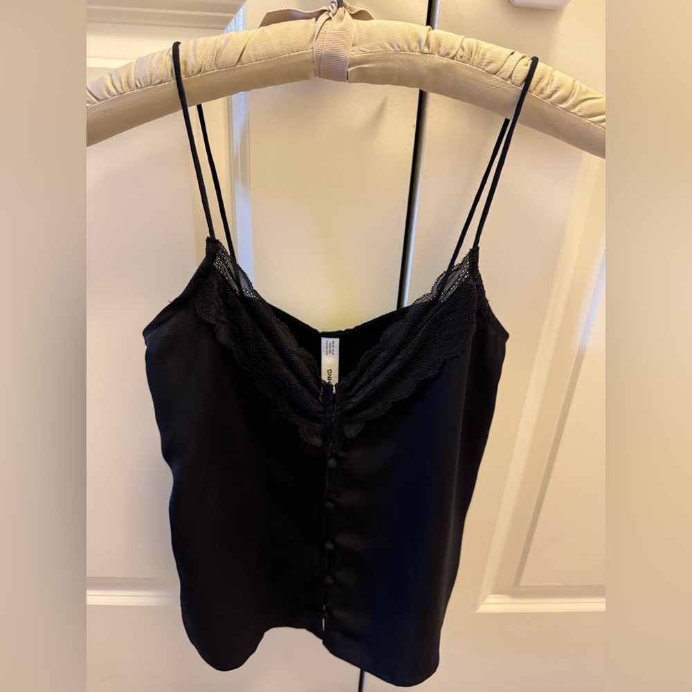 NWT Mango Black Satin Lace Cami Top
